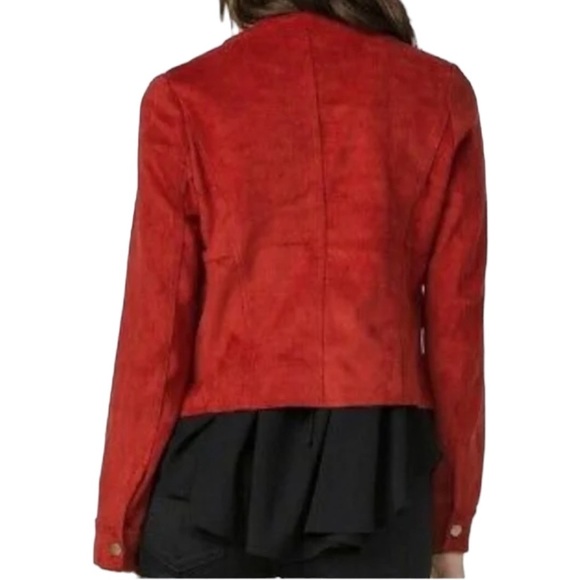 Miss Me Burnt Orange Faux Suede Drapey Collared Short Open Front Western Jacket - Picture 6 of 14